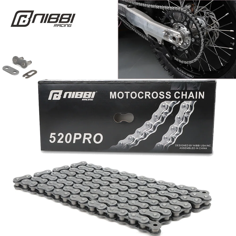 

NIBBI Motorcycle 520 chain 114/116/118/120 Links with Chain link Chains fit Suzuki KTM 500 EXC Motocross Yamaha Pit Dirt Bike