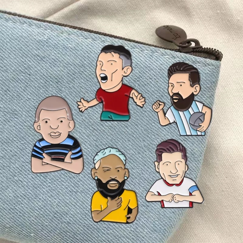Cartoon Football Player Enamel Pins Pack Messi Neymar Mbappe Lewandowski Brooch Badge Hats Backpacks Gift For Soccer Enthusiasts