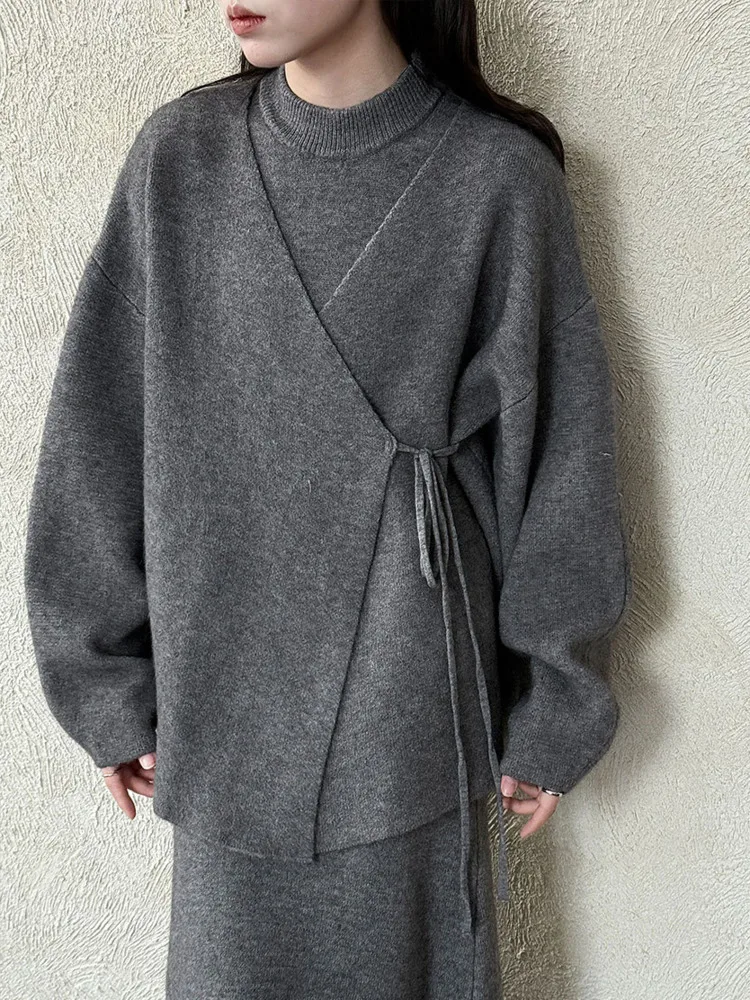 WHTREND estilo francés elegante vestido largo de punto sin mangas + cárdigan medio de estilo elegante conjunto de dos piezas para mujer WH1871