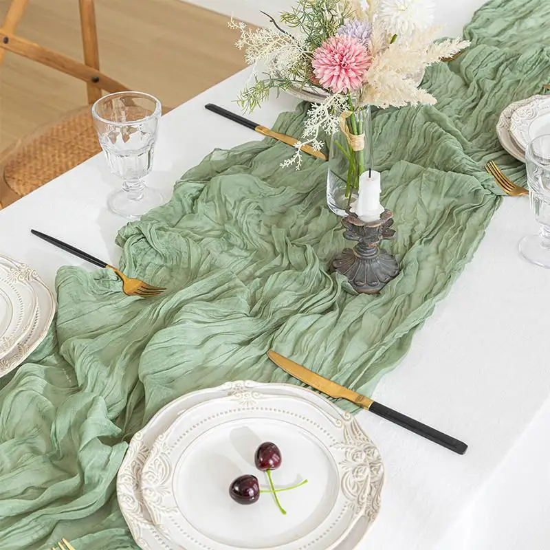 Boho Gauze Cheesecloth Table Runner Wrinkle Free Washable for Wedding Banquet Outdoor Garden Party Decor