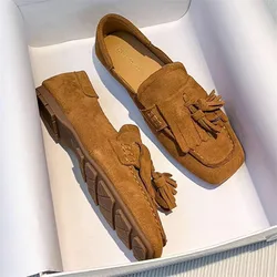 Fringed Women Ballet Flats Square Toe Walking Driving Shoes Ladies Comfortable Vacation Loafers Tassels Flat Espadrilles