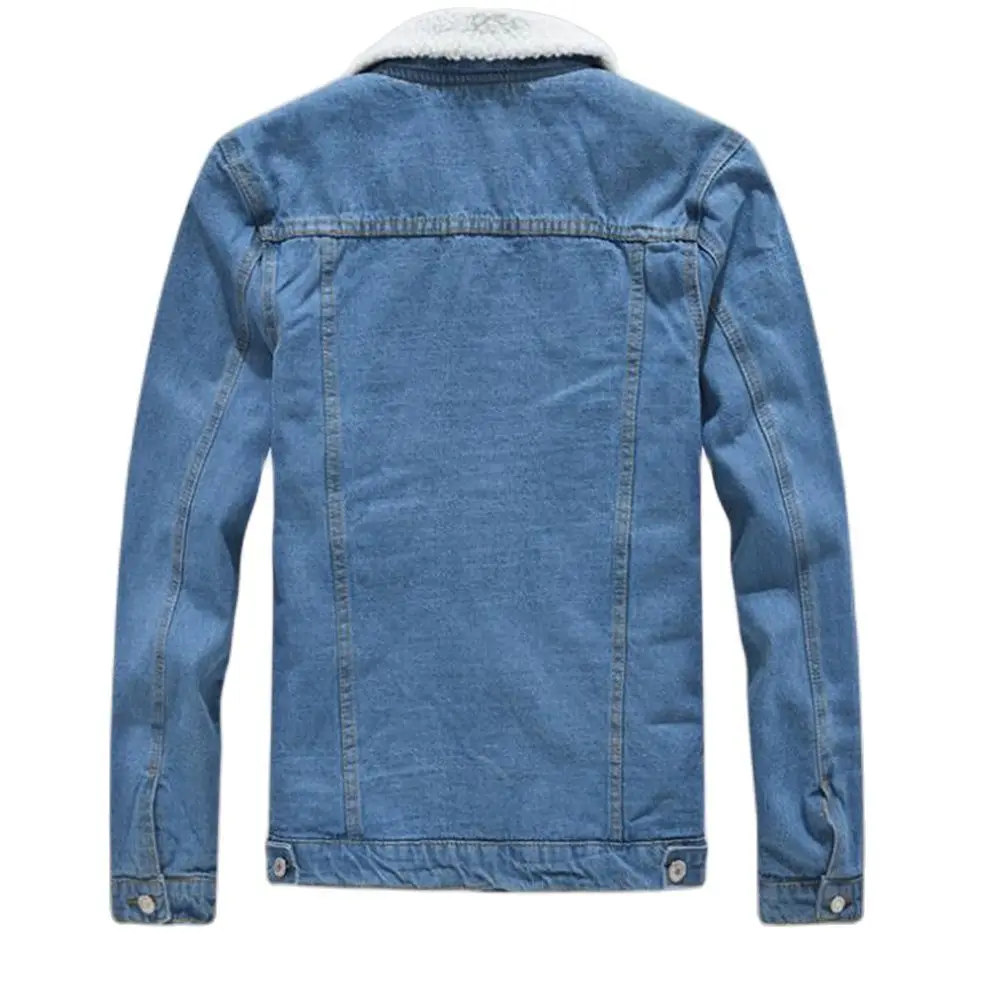 2024 Winter New Thick Warm Fashion Boutique Solid Color Men's Casual Denim Jacket / Male Wool Denim Coat Large Size S-6XL