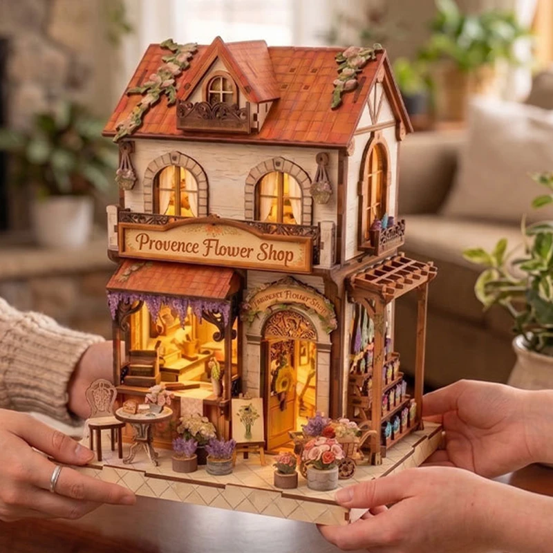 DIY Wooden Prelude Among the Flowers Cottage Figurines Miniatures Kits Mini Casa for Friends Christmas Gifts Home Decor Crafts