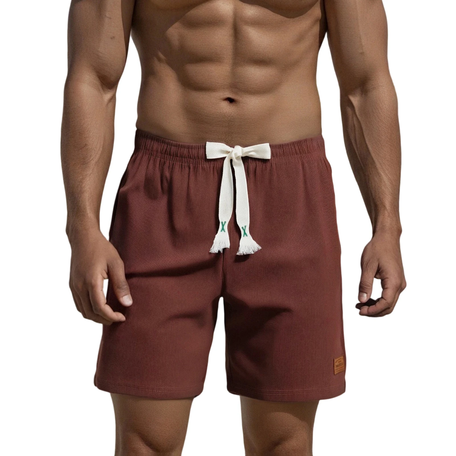 

Мужские шорты на шнурке с карманами, стильный кожаный дизайн с этикетками, быстросохнущие пляжные шорты для отдыха на весну и лето