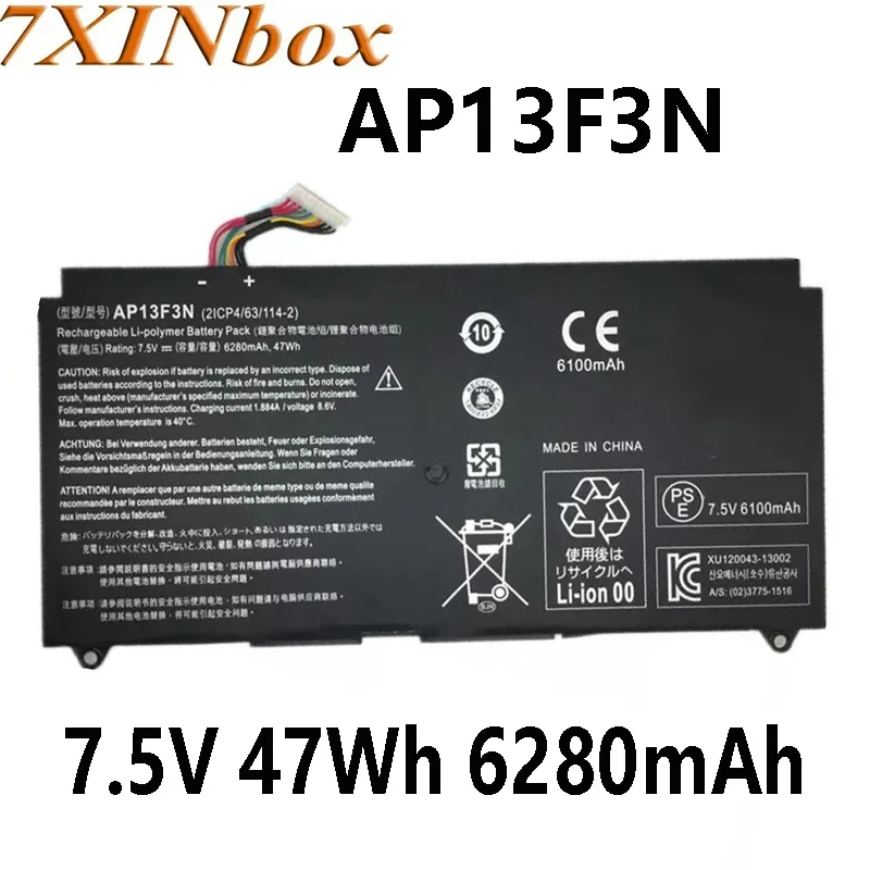 

7XINbox AP13F3N 7.5V 47Wh 6280mAh Laptop Battery For Acer Aspire S7 S7-392 S7-391-6822 Ultrabook Series 2ICP4/63/114-2