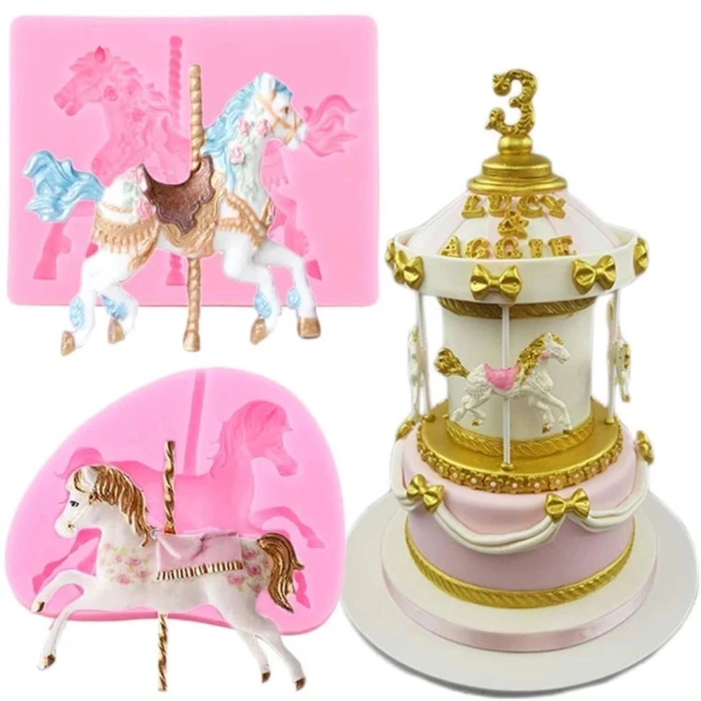 New Carousel Silicone Horse Mold For DIY Pastry Cake Fondant Moulds Chocolate Lace Decoration Kitchen Baking Tool