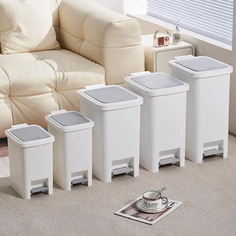 Foot Pedal Trash Can Square Home Use Toilet Makeup Room Waste Bin with Lid Compostable Pet Bottle Material Press Type