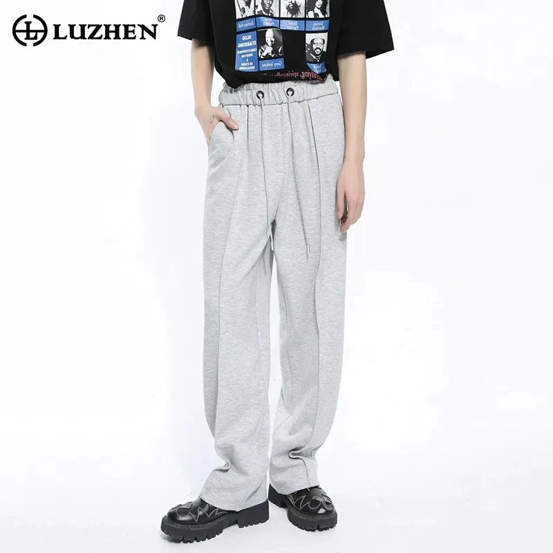 

LUZHEN Casual 2025 Stylish Drawstring Sweatpants Decorate Spring Plain Fashion Street Sport Running Men Straight Trousers JY2470