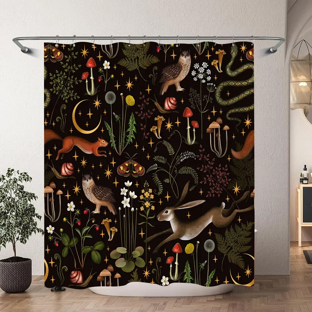 Vintage Mushroom Shower Curtain Natural Forest Boho Butterfly Plant Floral Polyester Shower Curtains Bathroom Decor With Hooks