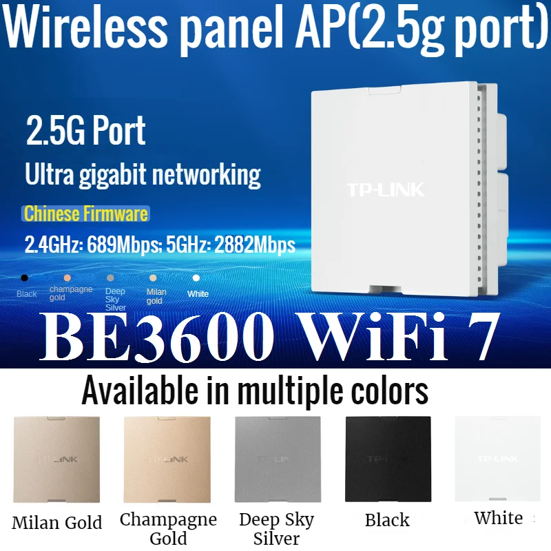 

BE3600 WiFi 7 Panel AP, 2.5G RJ45 Port, 3571Mbps in Wall AP WiFi7 project Indoor AP 802.11be Access Point 2.4GHz 689M 5GHz 2882M