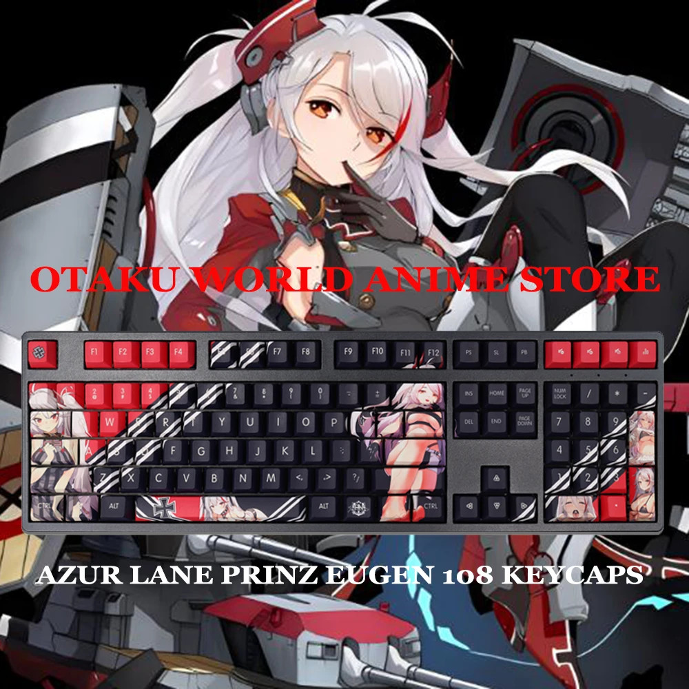 Game Azur Lane Prinz Eugen Cosplay Keycap Anime Prinz Eugen 108 Keycaps PBT Transparent Key Cap Computer Keyboard Accessories