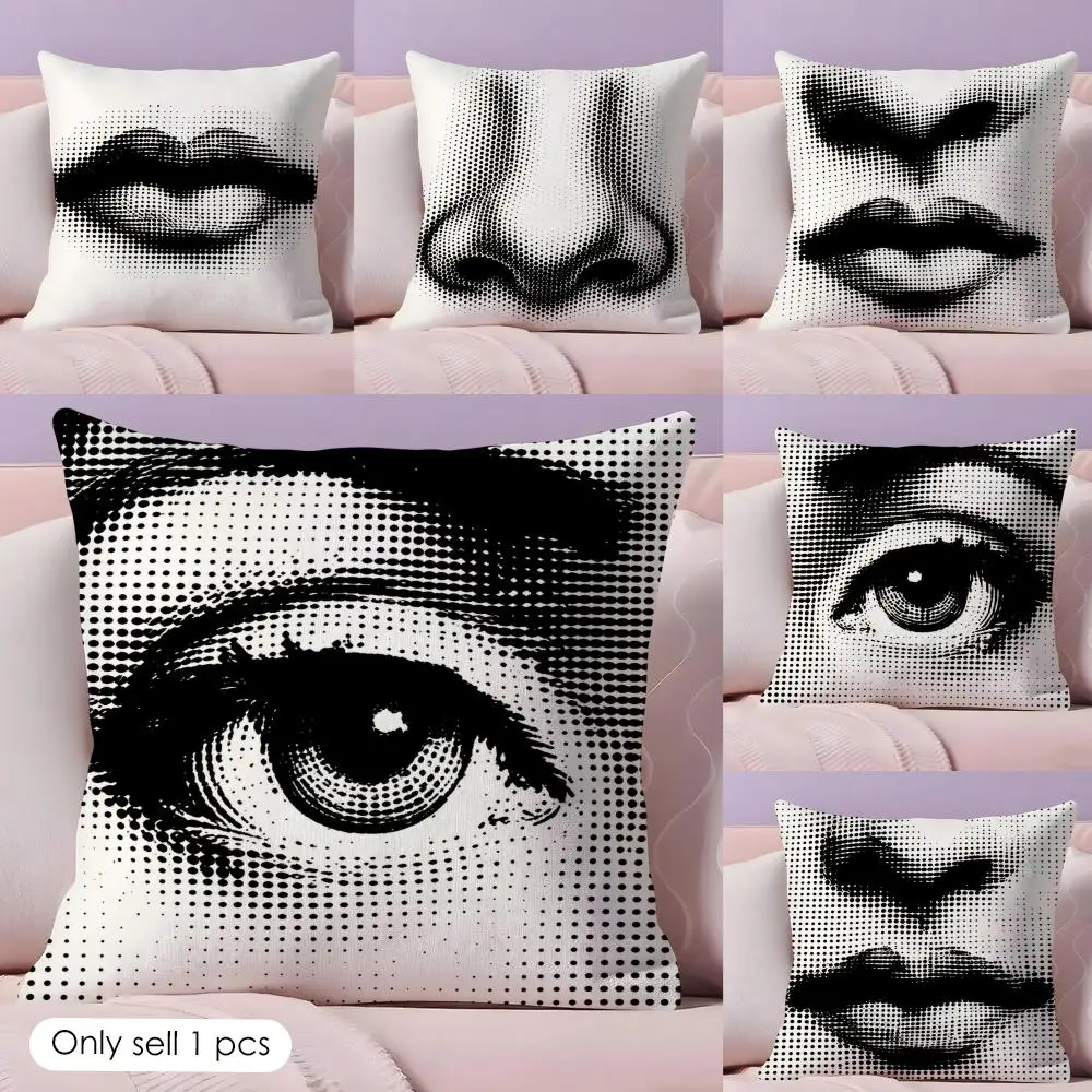 

Fashion Modern Art Funny Face Cushion Cover Short Plush Soft Double-Sided Printing Pillow Case Cozy Sofa Bedroom Home Decor Gift