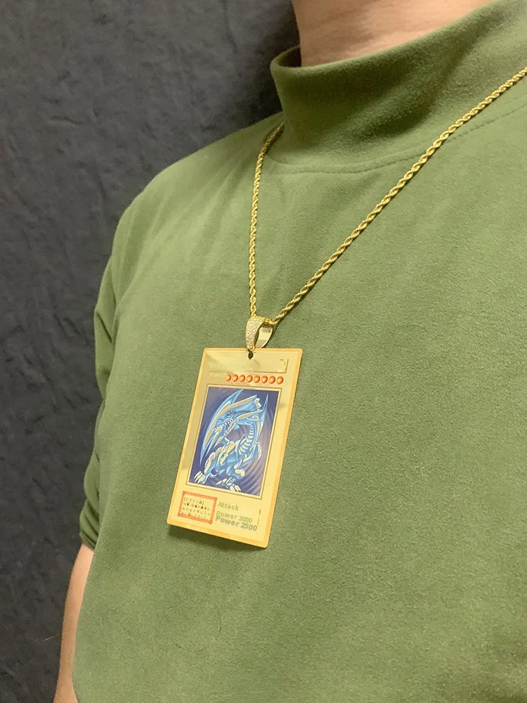 Yu-Gi-Oh! Card Hip-Hop Blue-Eyes White Dragon Pendant Necklace with Chain – Adjustable Length 51–80cm Yu-Gi-Oh! Merchandise Gift