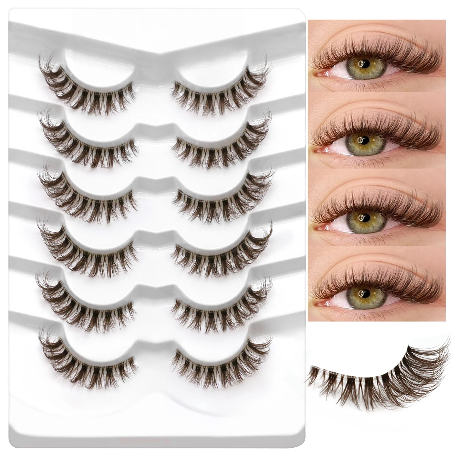 LASVIREY Brown Lashes Fluffy Cat Eye Lashes D Curl Thick Colorful False Lashes Mixed Strip Mink Eyelashes with Color on End