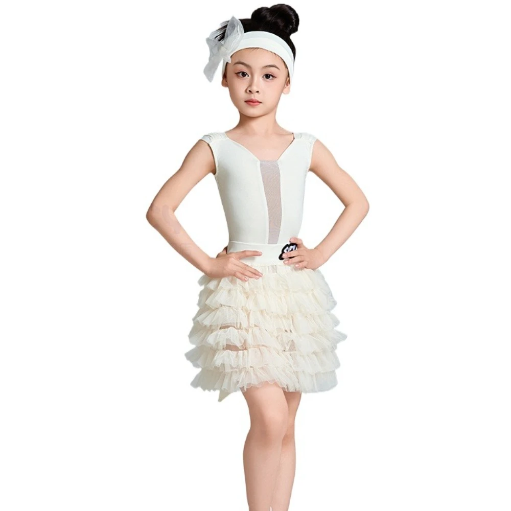 タンゴ サルサ サンバ ボールルームダンス パフォーマンス ステージ衣装 練習着 パフスカート 新しい夏のパフォーマンスセット 女の子用