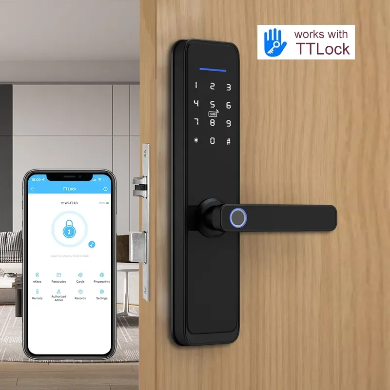 Imagem -02 - Ttlock Wifi Fechadura de Porta Inteligente Controle Remoto 5572 6072 6068 6085 4585 Mortise Tuya Wifi Cartão Código Impressão Digital Fechadura da Porta