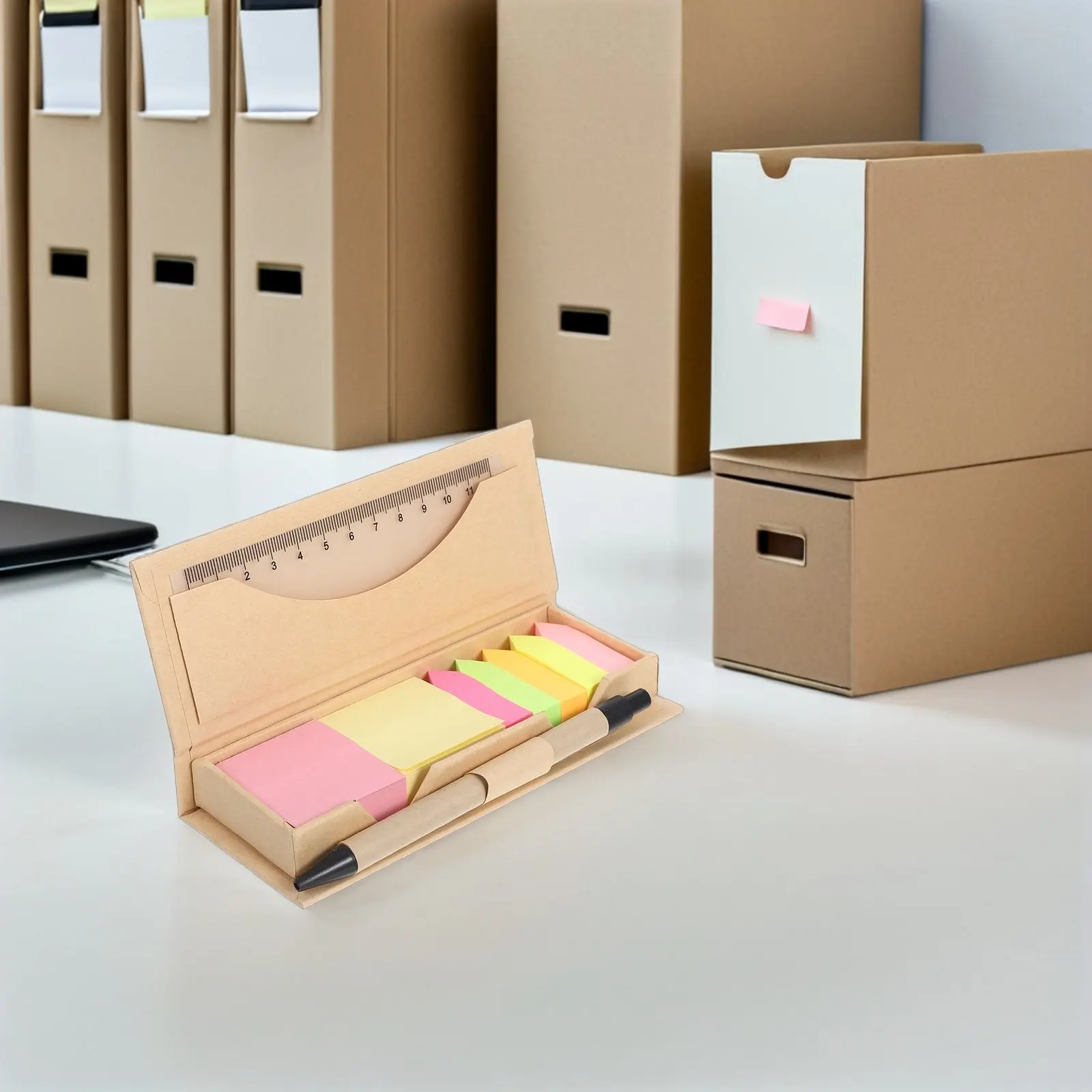 

1Set Creative Memo Pad Storage Box Bright Colored Self-Stick Notes Index Tabs Ruler Lined Note Pads Compact Travel Friendly