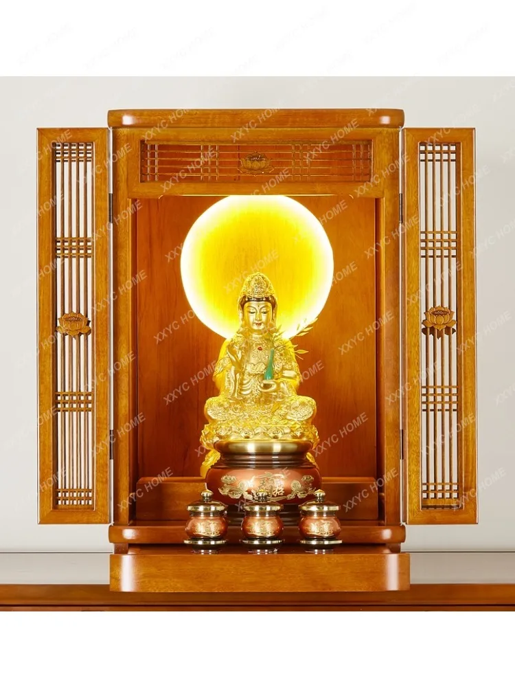 Hanging God Statue Worship Table with Door God Worship Table Buddha Cabinet Altar Altar Solid Wood