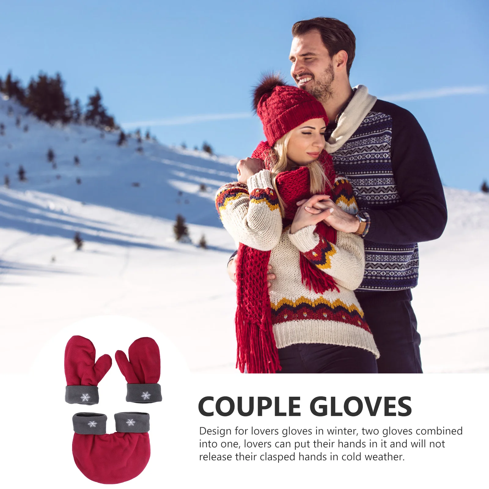 

3pcs Thickened Couple Gloves Polar Fleece Hand-In-Hand Warm Lovers Mittens For Winter Christmas Valentine Gift Outdoor Use
