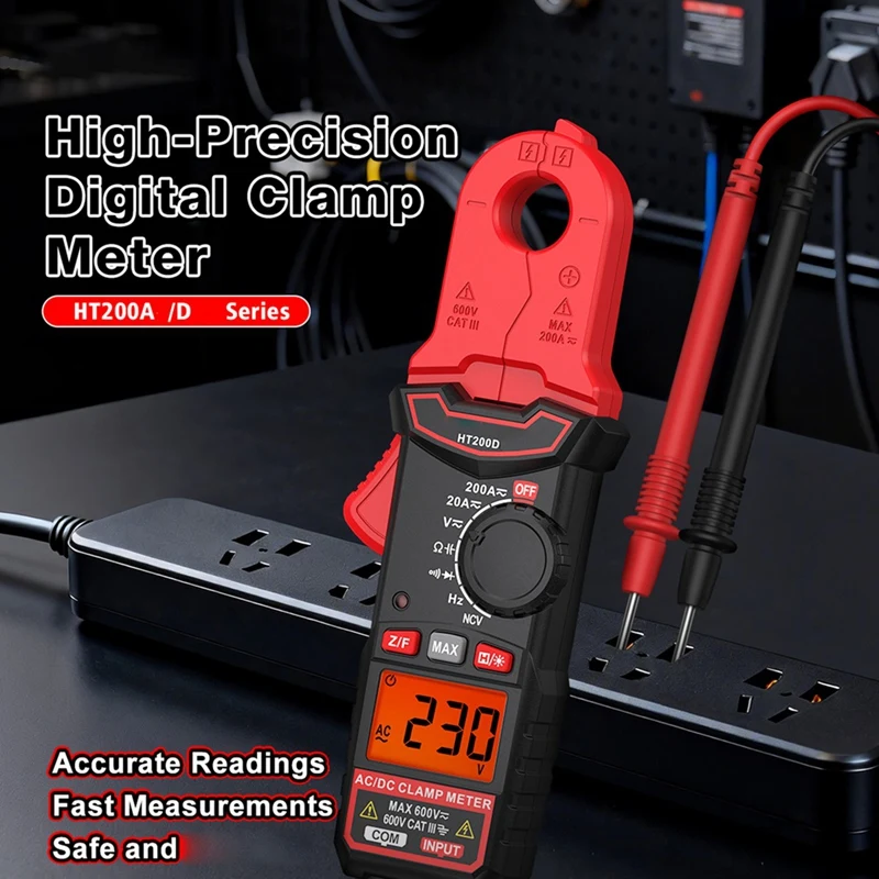 DT16 HT200D Digital Clamp Meter True RMS, AC DC Current Voltage Tester for HVAC Automotive Electrical Maintenance
