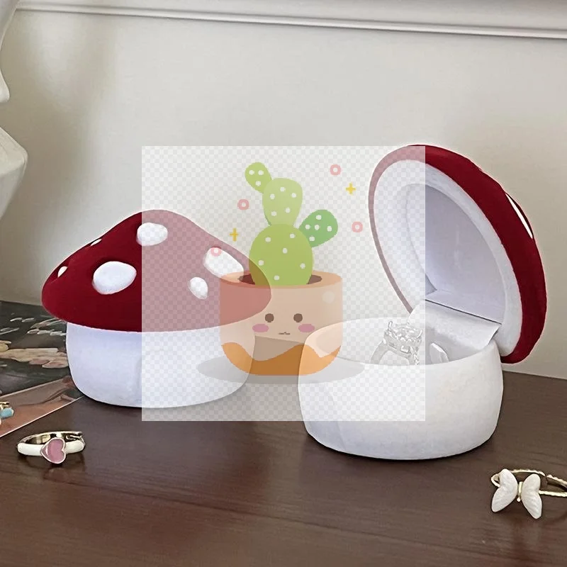 

Creative Flocking Mushroom Rings Box Velvet Jewelry Display Box Storage Case Jewelry Packaging Display Jewelry Accessories