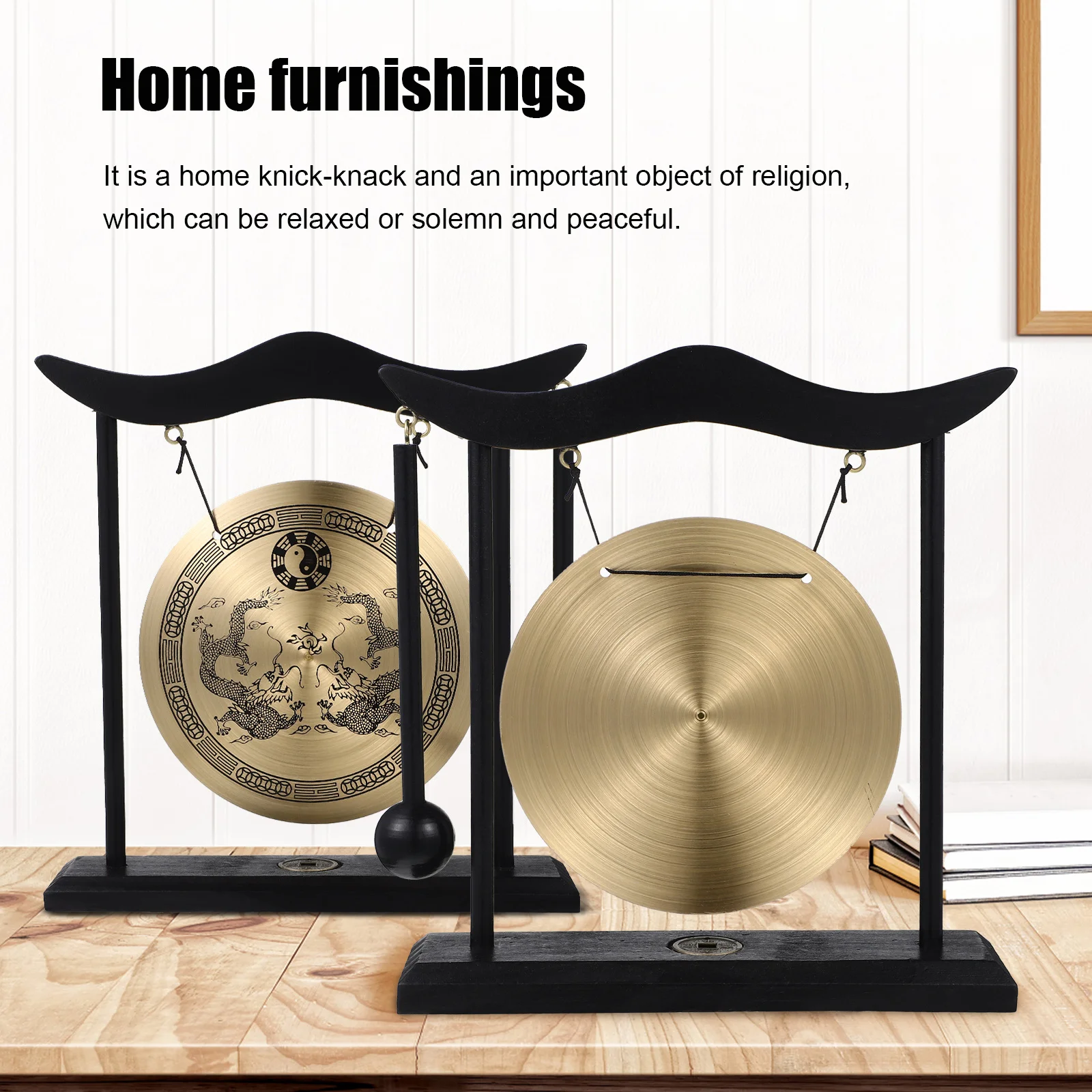 

Copper Gong Retro Ornament Gong Mallet Desktop Decoration Office Study Meditation Vintage Chinese Handicraft