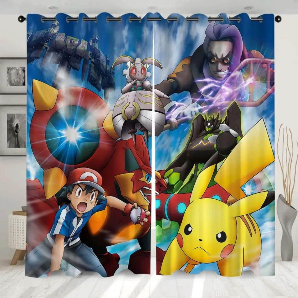 Cute Anime Pokeman Pikachu Printed Blackout Curtain Bedroom Living Room Decoration For Children Kids Boys Birthday Gift