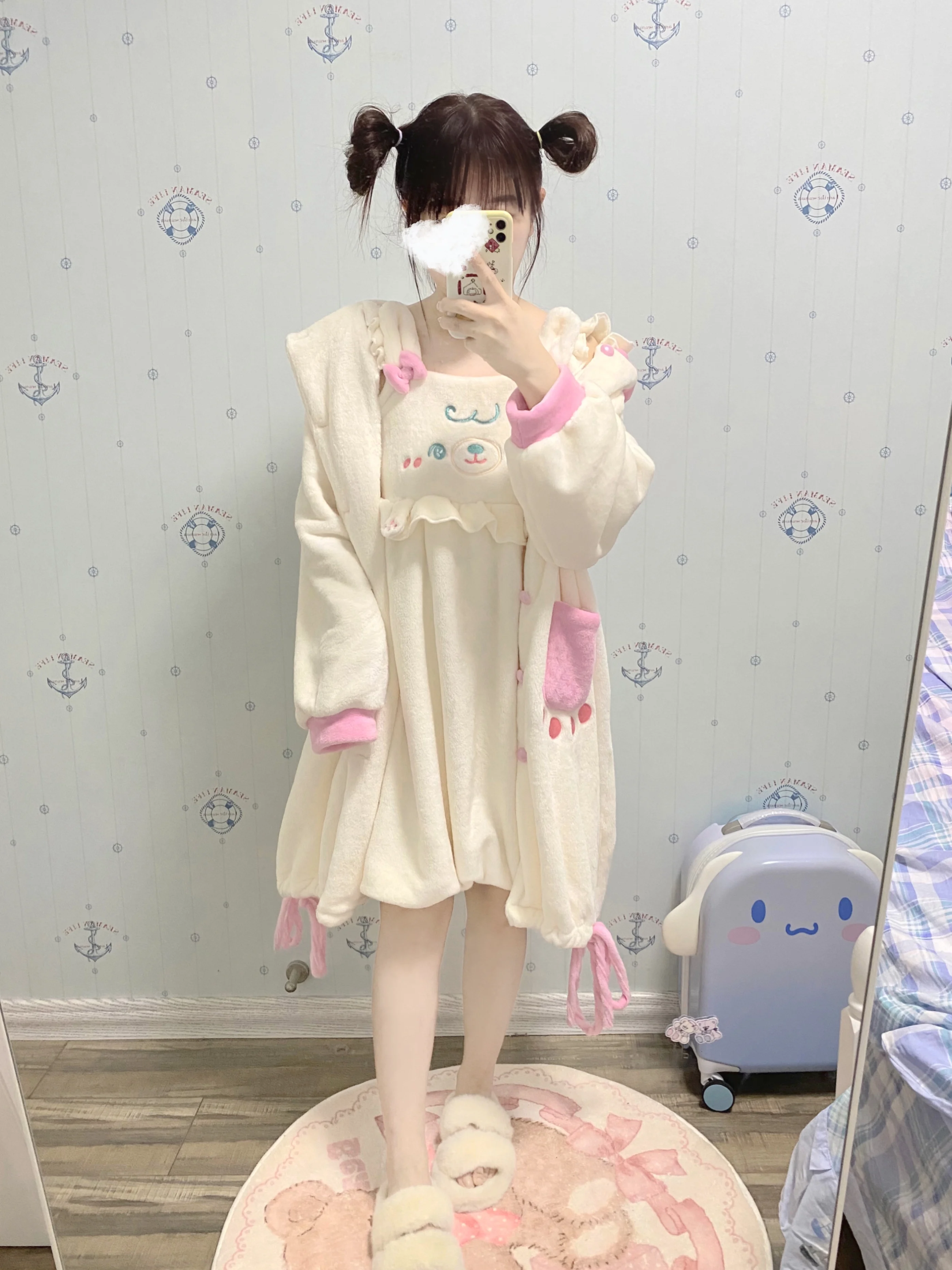 Japanese Original  Autumn Winter Thickened Sweet Girl Pajamas Soft Cute Princess Style Outdoor Loungewear Two-piece Set