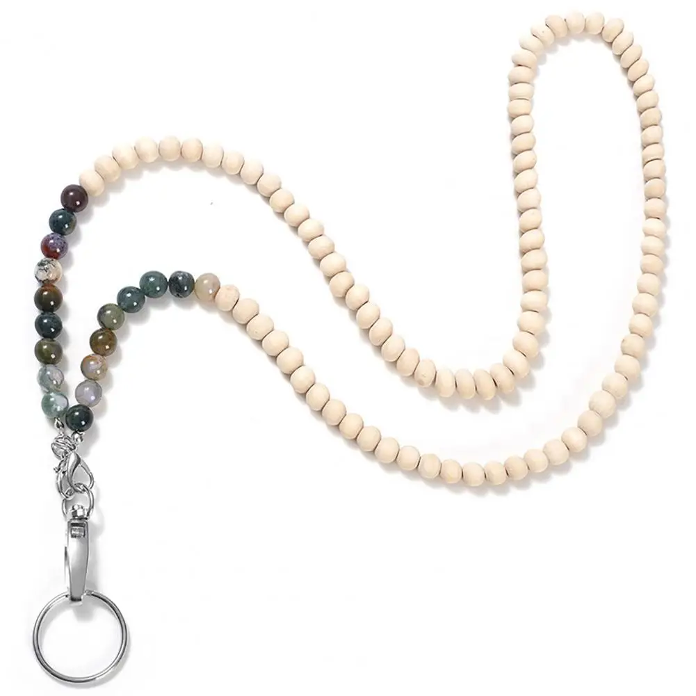 Wooden Bead Lanyard Key Card Lanyard Stylish Beaded Lanyard Id Badge Holder Natural Wood Beads Work Card for Women for Cruise