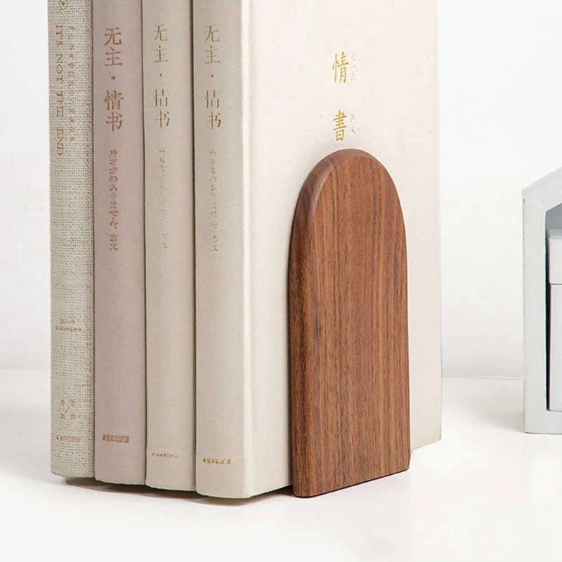 Wooden Bookends Heavy Duty Bookshelf Anti-Slip Bookends(2Pcs)