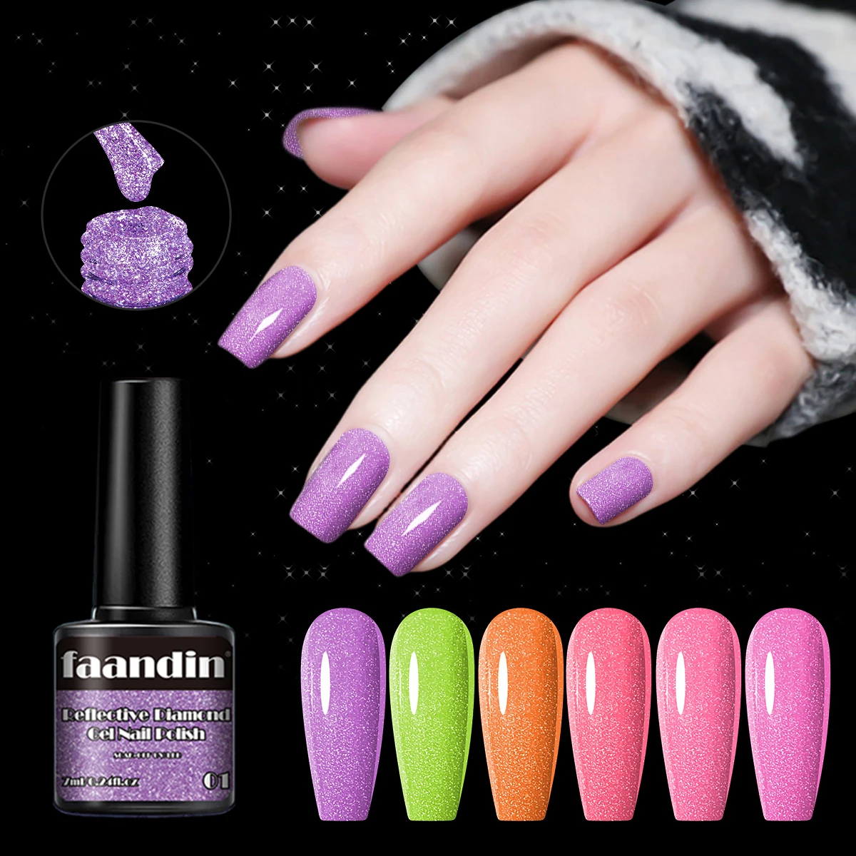 Faandin 0.24oz 1 Bottle, Crushed Diamond Fine Glitter Gel Nail Polish, a Different Effect under Light, a Very Distinctive Nail Polish Gel, Full Color, Not Easy to Peel Off, Suitable for Parties, Salon Use, a Must-Have for Nail Enthusiasts, Easy to Apply, Removable Nail Polish Gel