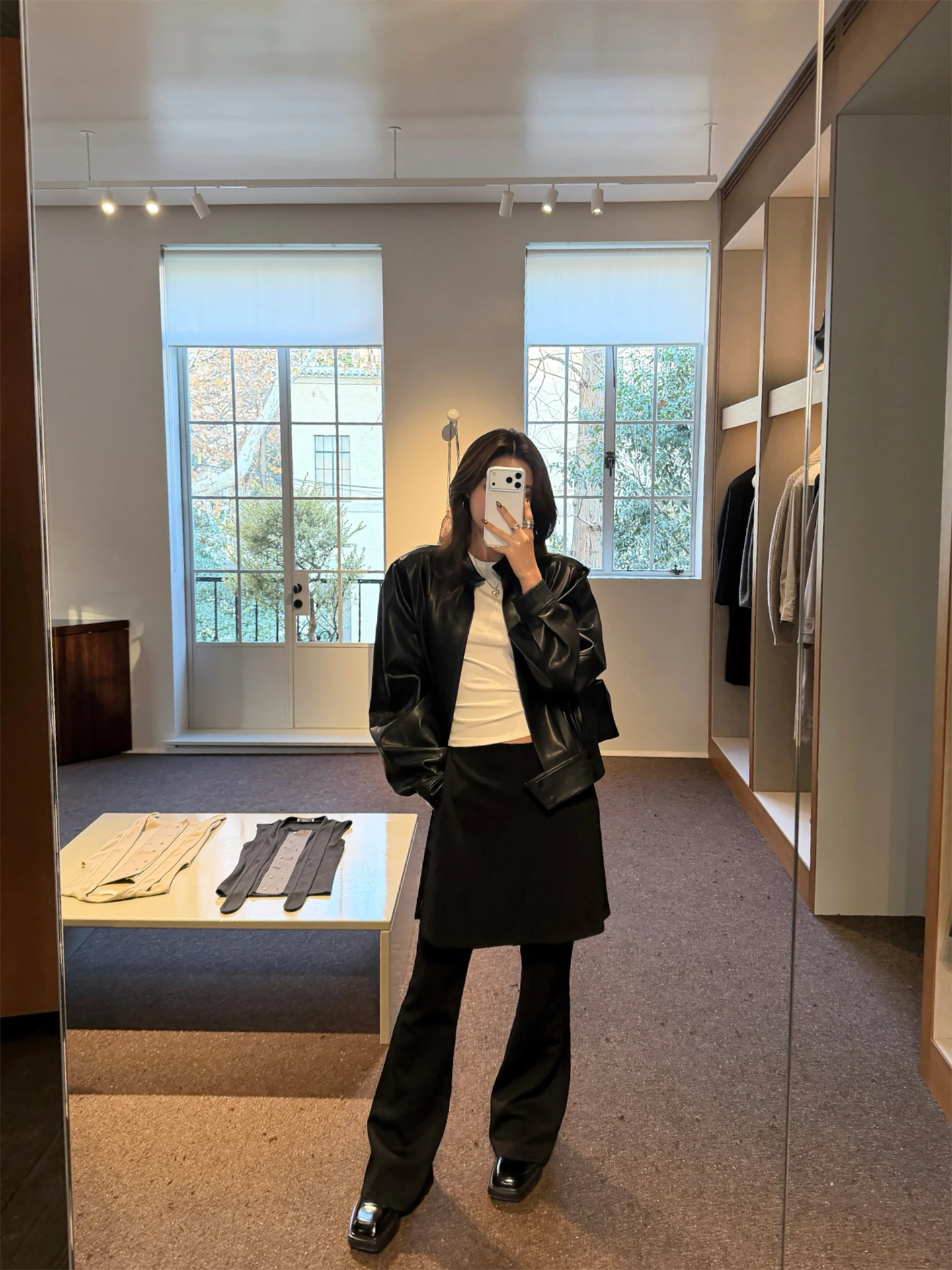  Women's Jennie PU Leather Jaet Spring 2026 New Sle Stand Collar Pleated Waist Cinched ort Coat Casual Sle