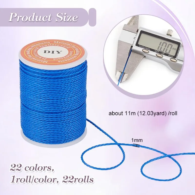 1Set 264 Yards/22 Rolls 1mm Waxed Polyester Cord Wax String Cord Twisted Sewing Waxed Thread Stitching Thread Cord for for DIY