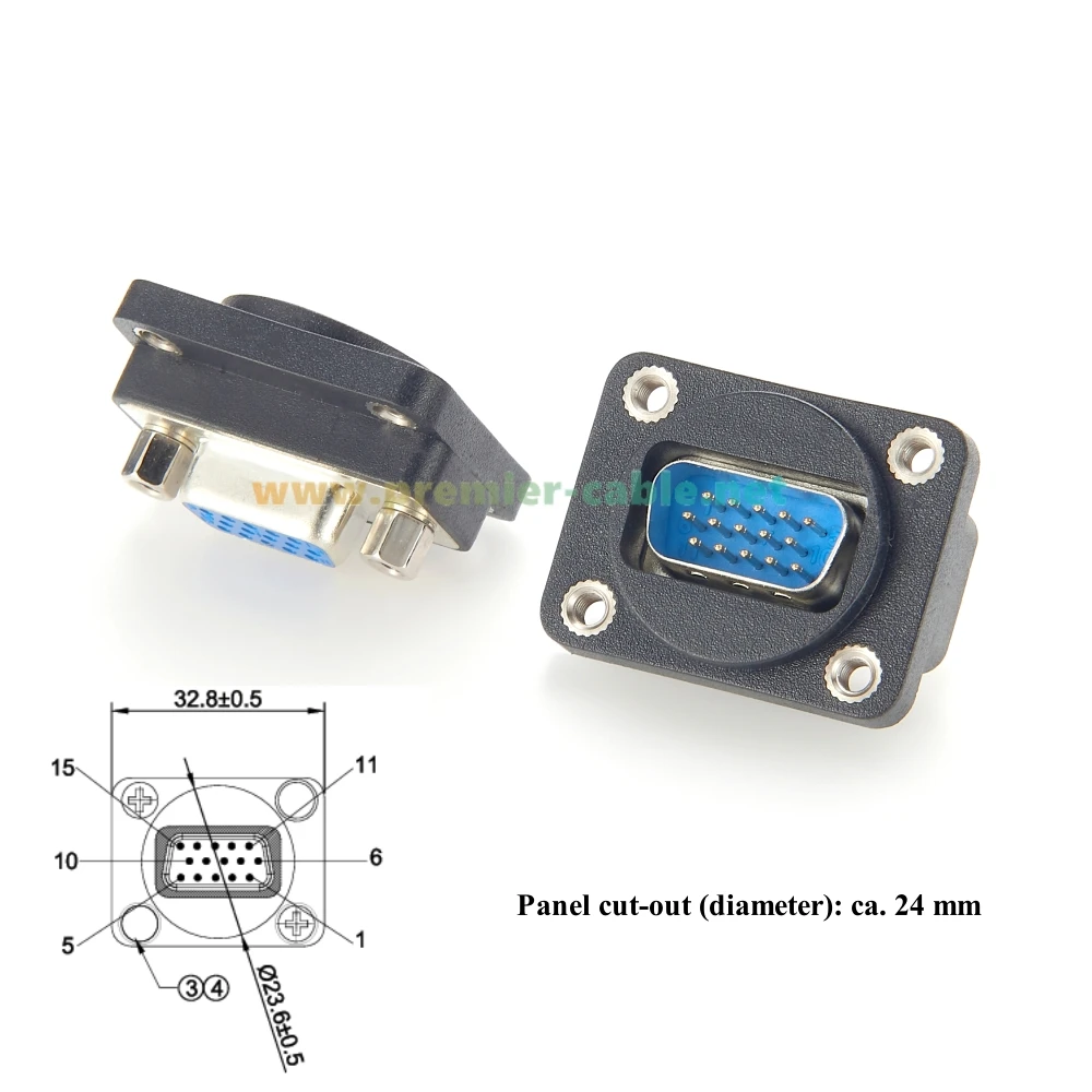 D-Type VGA DB15 Male to Female Converter D-Sub 15 Pin Screw Panel Mount FeedThrough Connector Compatible NADB15MF EHHD15MFB