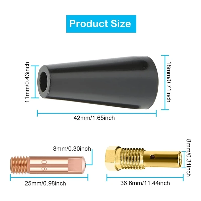 14AK Flussmittelkerne, gasloses Düsenspitzen-Set, MIG-Schweißkontaktspitze, 0,8 mm, 0,030 Zoll, M6-Spitzenhalter, Diffusor,