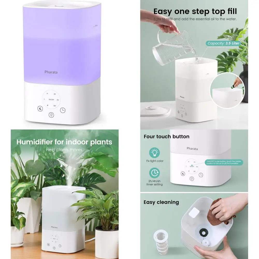 

Увлажнитель воздуха с верхним заливом воды, 3,5 л, для спальни, детской комнаты и комнатных растений, с ночником