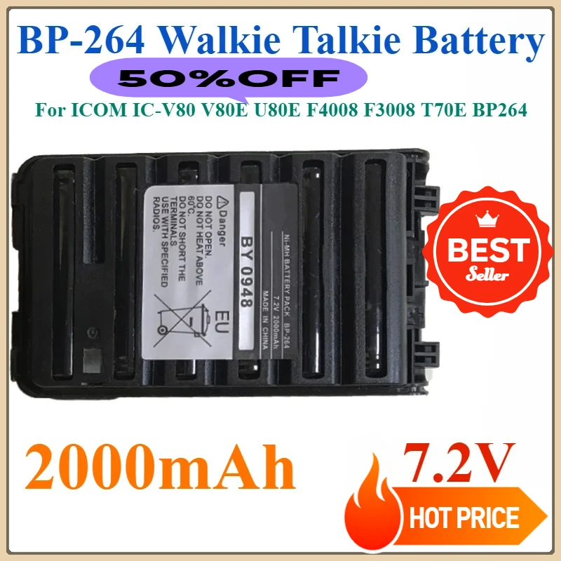 

2000mAh BP-264 Walkie Talkie Battery New For ICOM IC-V80 V80E U80E F4008 F3008 T70E BP264