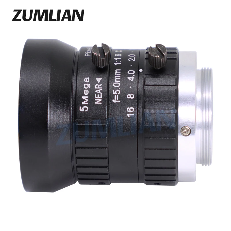 ZUMLIAN 5mm Wide-Angle Lens 5MP 1/1.7 Inch for IMX226/IMX178 Sensor Camera F1.6 Manual Iris C Mount FA Lens Machine Vision