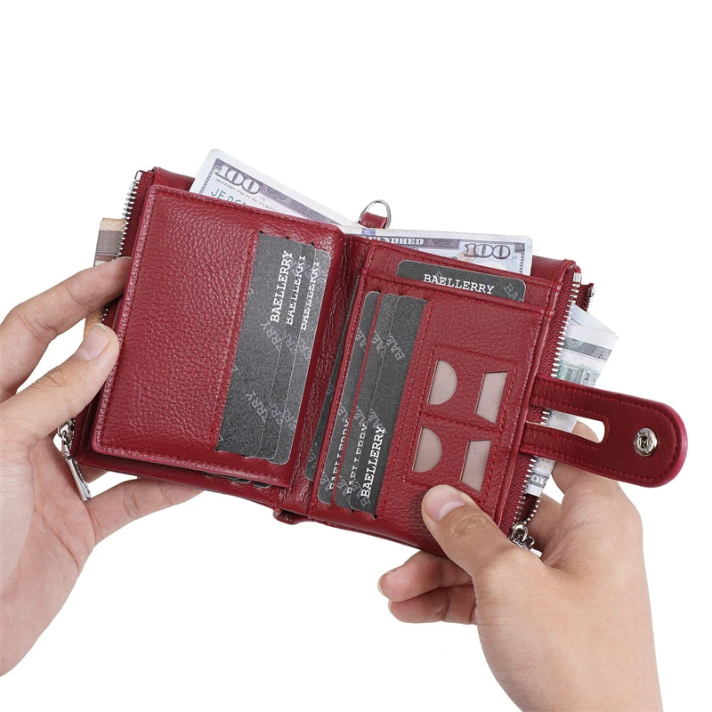2025 Wallets for Women Short Female Zipper Coin Purse Leather Card Holder Chain Wristband Banknotes Clip Bag Clutch Money Pocket