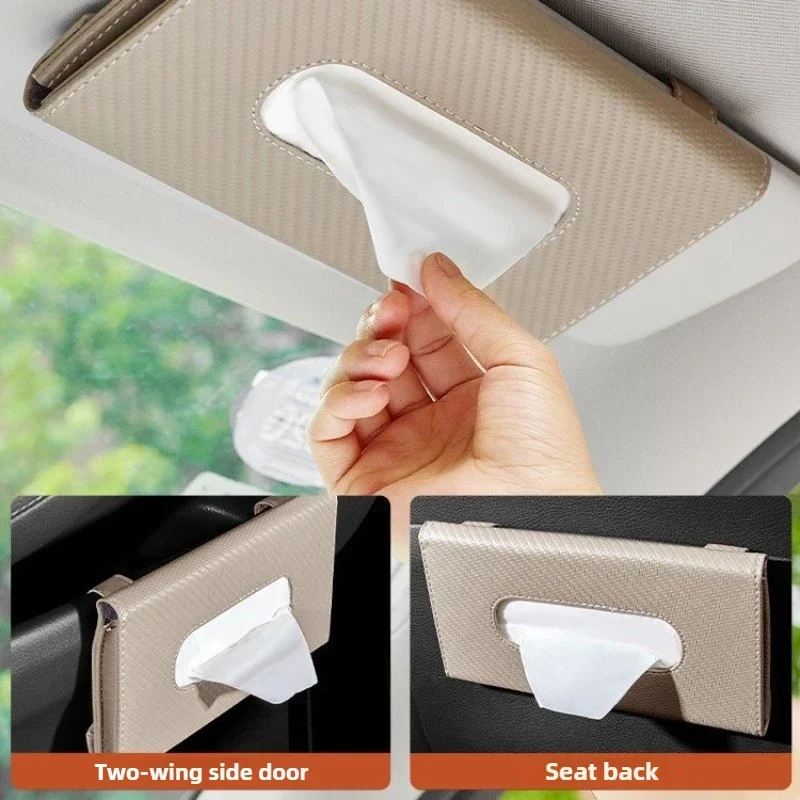 Car Sunshade Plate Tissue Box Universal Auto Interior Paper Towel Storage Bag Carbon Fiber Sun Visor Tissue Boxes