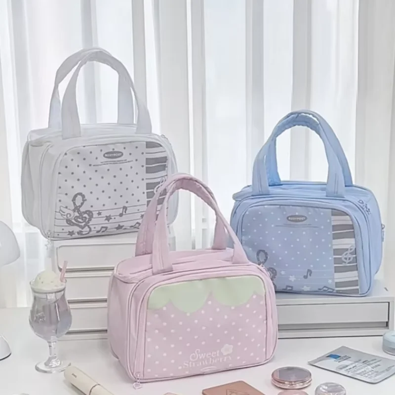 Cute Large-capacity Makeup Bag Portable Travel Toiletry Bag Strawberry Polka-dot Print Girls Multi-layer Waterproof Storage Bag