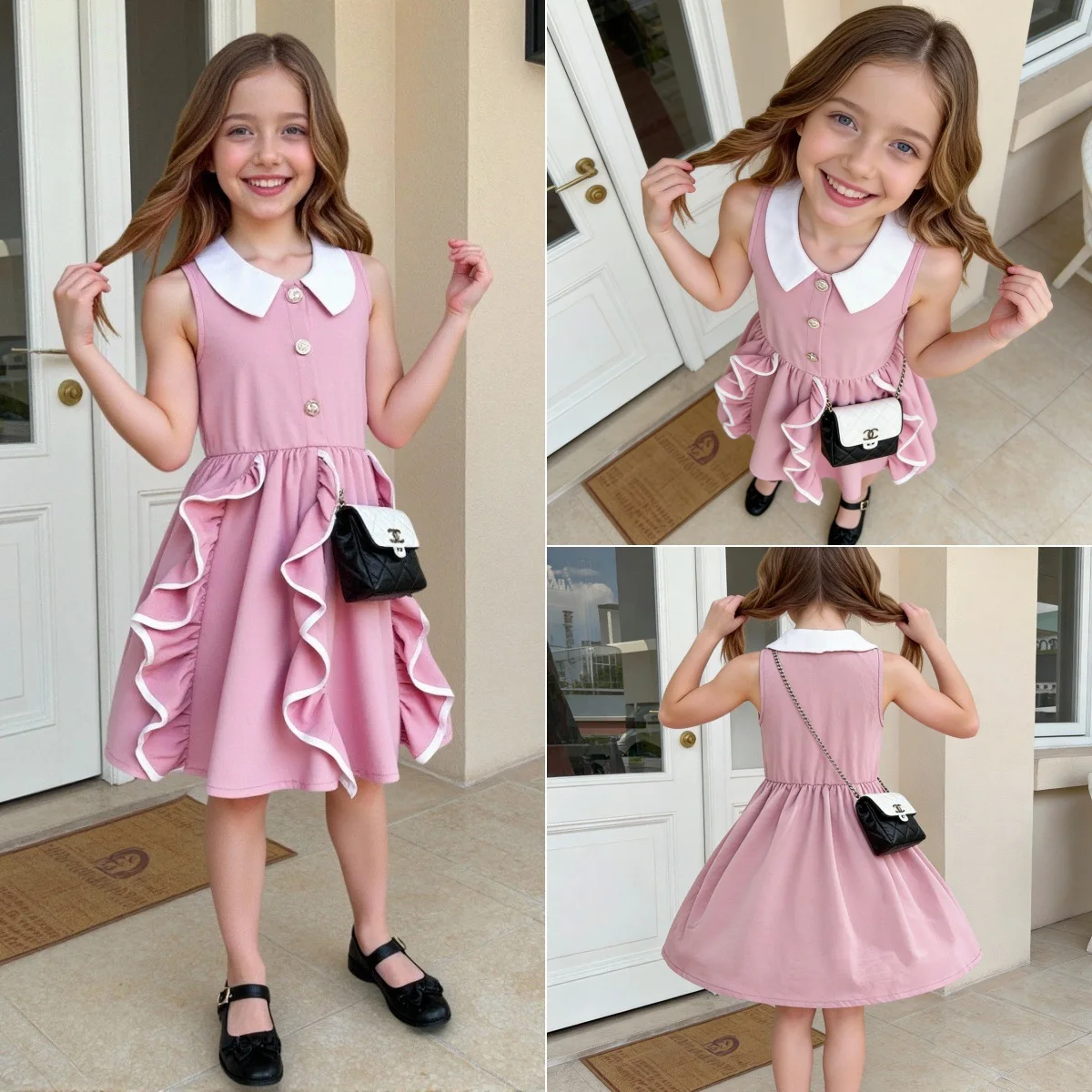 2026 Summer Academic Style Sweet Princess Dress Doll Collar Girls' Skirt