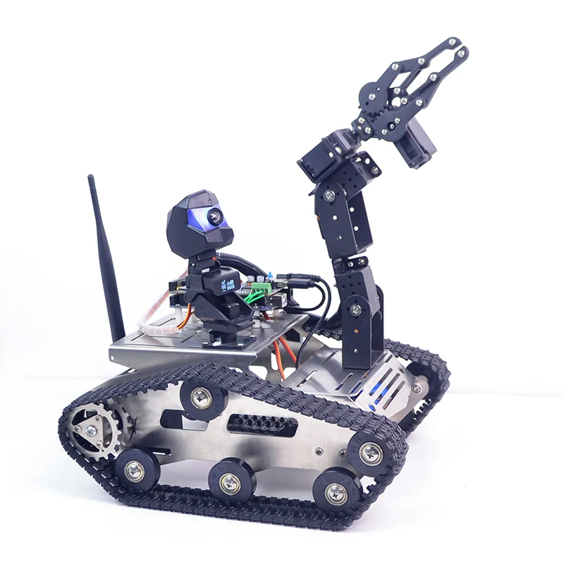 

WIFI Robot Tank Kit Unfinished Smart Robotic Car Kit + A1 Robot Arm Standard Version Black