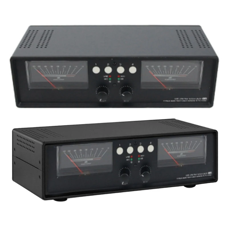 Dual-Analog VU Meter Music DB-Panel Display 4-channel Stereo-Sound Level Power Amplifier Switcher Box