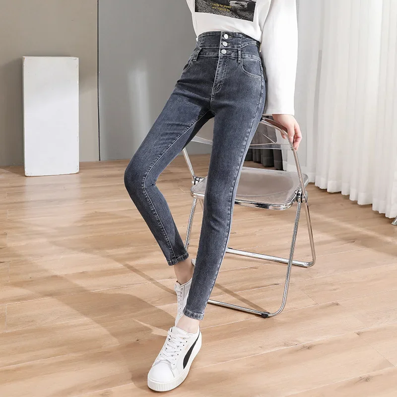 2022 women's spring new high-waisted stretchy slim skinny jeans