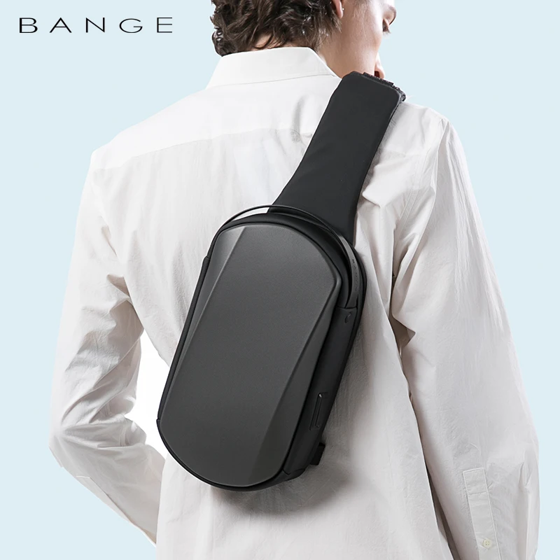 BANGE Hard Shell Multifunction Crossbody Bag Shoulder Bag Man EVA Waterproof Travel Sling Messenger Pack with USB Charging Port