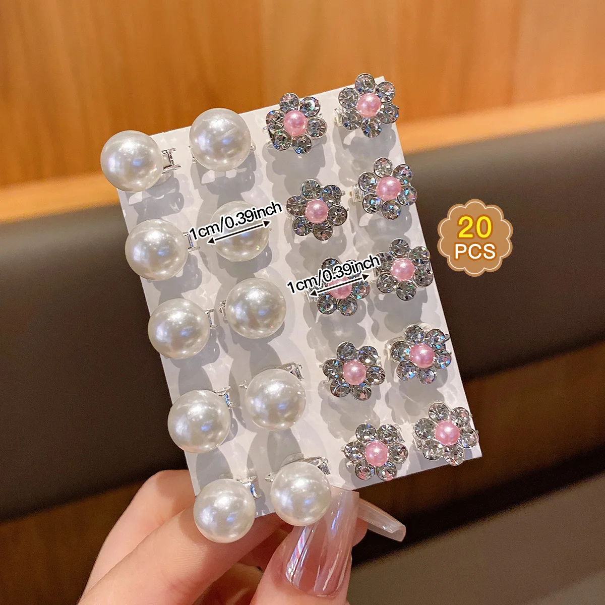 20 alloy rhinestone hair clips, fashionable hair clips, imitation pearl hair accessories