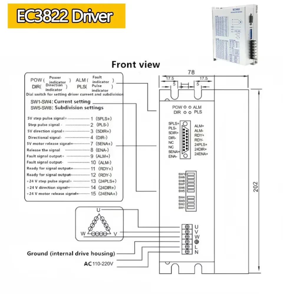 3 Phase Nema34 Nema42 Nema52 Stepper Motor 4.5/8.5/12/16/20/24/35/50Nm 14/19mm Shaft Motor AC80-240V EC3522 EC3822 Driver Kit