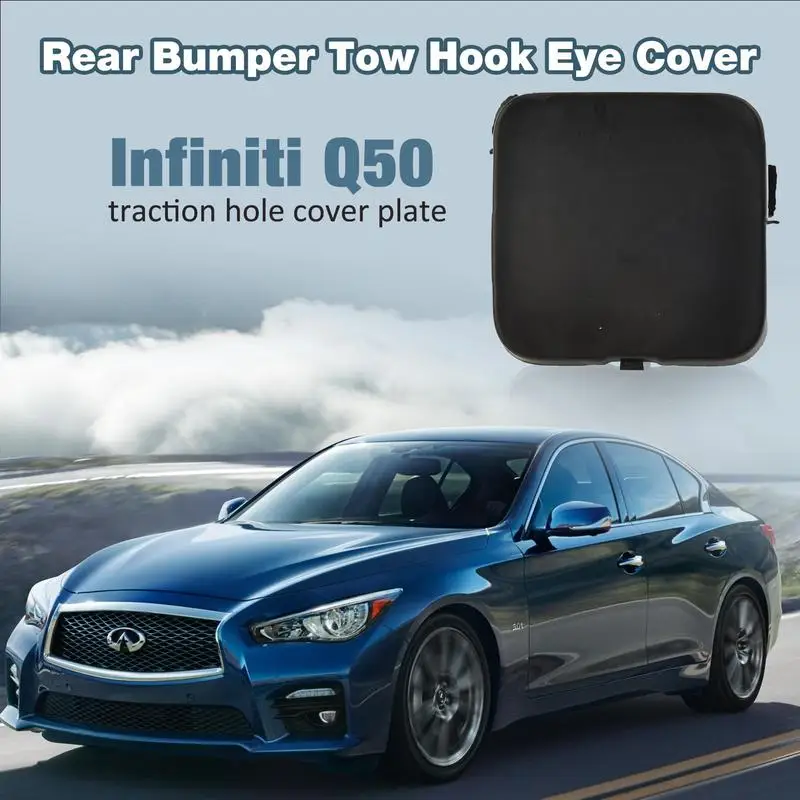 Car Rear Tow Hook Eye Bumper Cover Piece Hole Access Traction Cap Case Guard Panel Trailer Lid For Infiniti 2014 – 2018 Q50