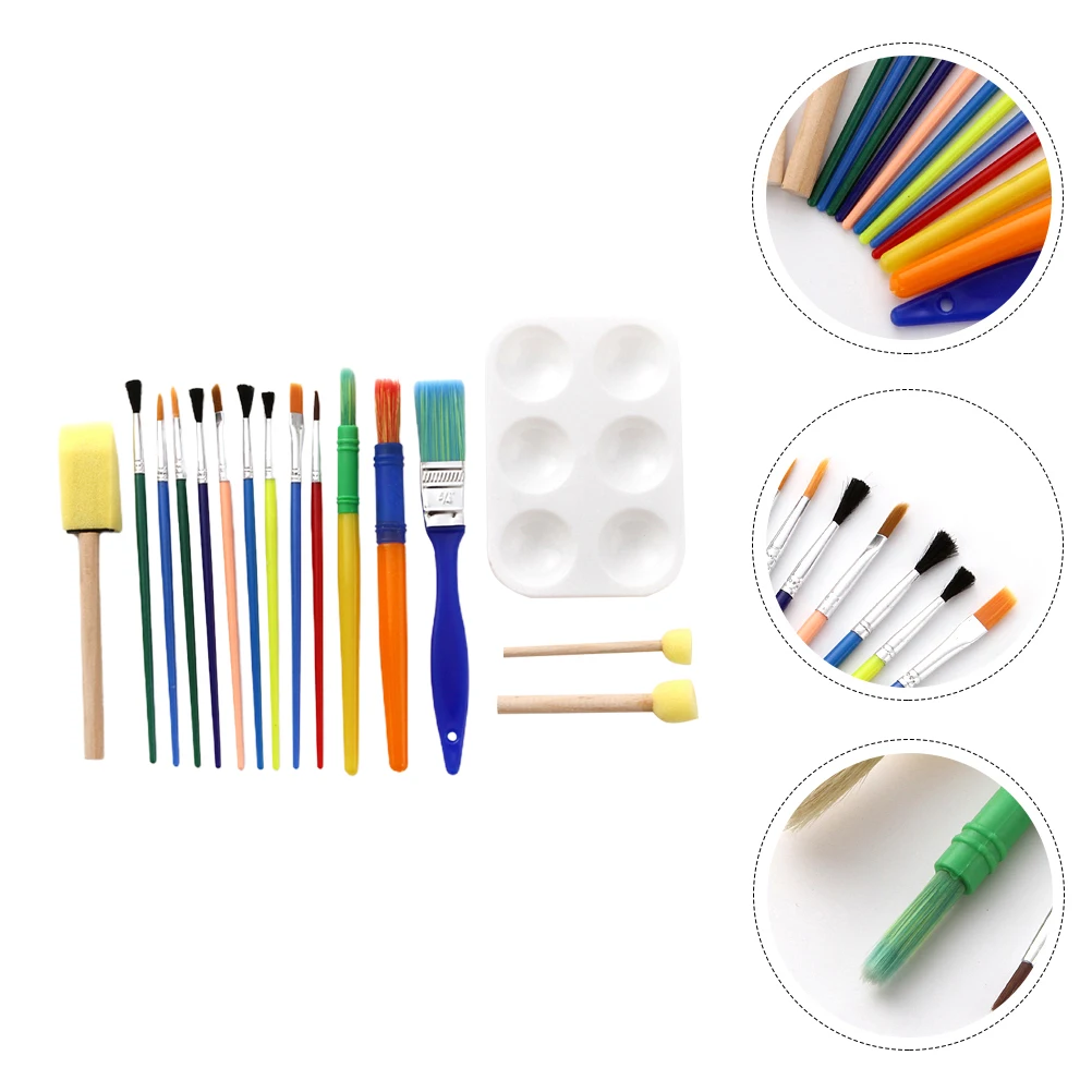 

16 pcs Children'S Painting Brush Set Washable Art Supplies Lightweight Ergonomic Handle Safe For Kids Kindergarten Diy Learning